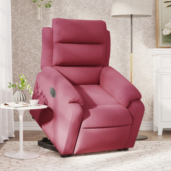 Sillón eléctrico reclinable elevable de terciopelo rojo tinto D