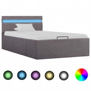 Cama de canapés hidráulica LED tecido cinza 100x200 cm D