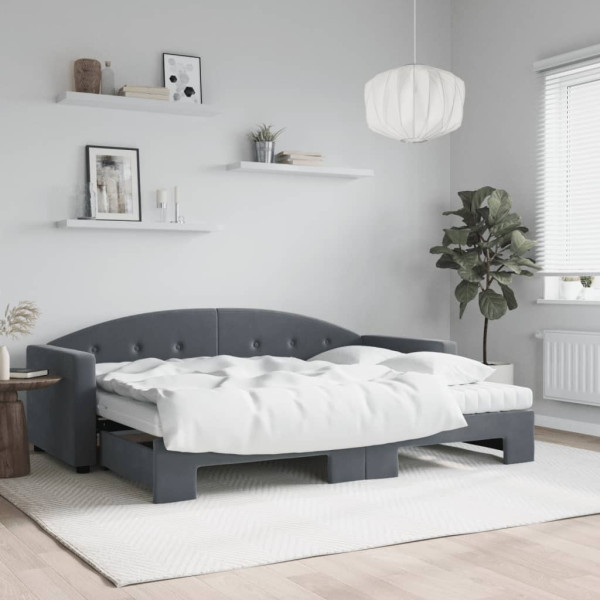 Sofá cama nido con colchón terciopelo gris oscuro 80x200 cm Sofá cama nido con colchón terciopelo gris oscuro 80x200 cm D