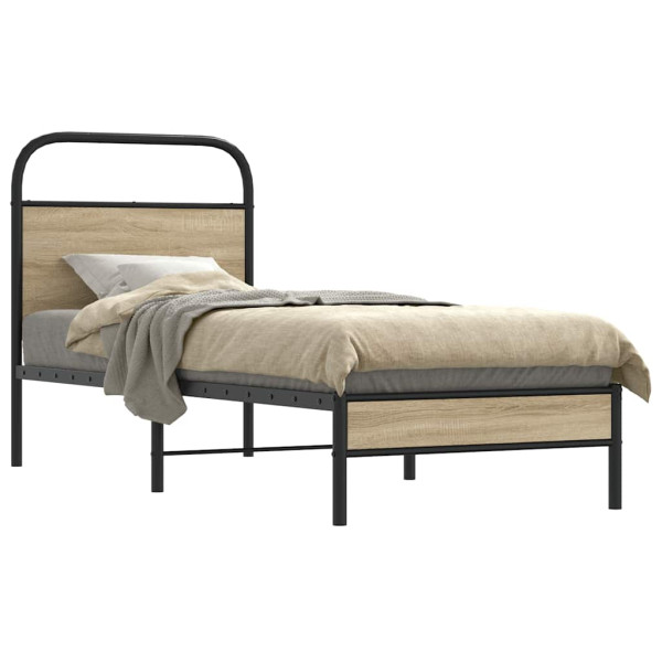 Estructura cama sin colchón 80x200 cm madera roble ahumado Estructura cama sin colchón 80x200 cm madera roble ahumado D