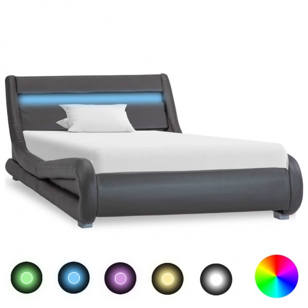 Estrutura de cama com LED de couro sintético cinza 100x200 cm D