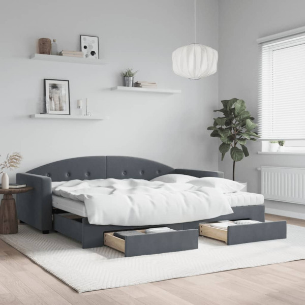 Sofá cama nido con cajones terciopelo gris oscuro 90x200 cm Sofá cama nido con cajones terciopelo gris oscuro 90x200 cm D