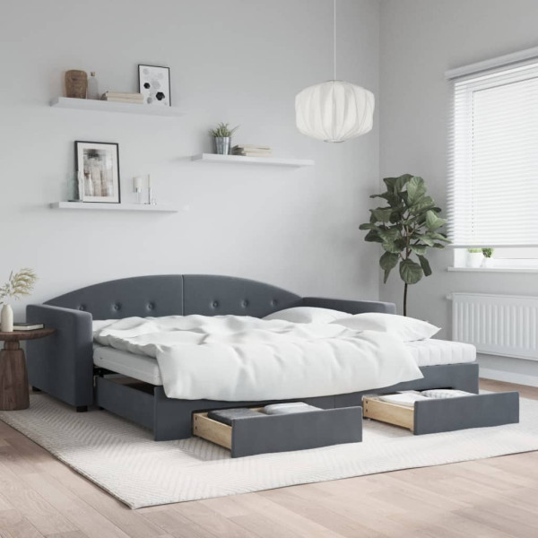 Sofá cama nido con cajones terciopelo gris oscuro 100x200 cm Sofá cama nido con cajones terciopelo gris oscuro 100x200 cm D