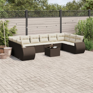 Sofá de jardim conjunto 11 pcs almofadas sintético marrom rattan D