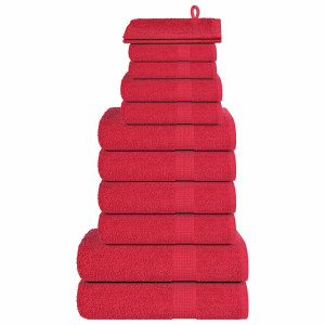 Toalha conjunto 12 peças 100% algodão vermelho 360 gsm D