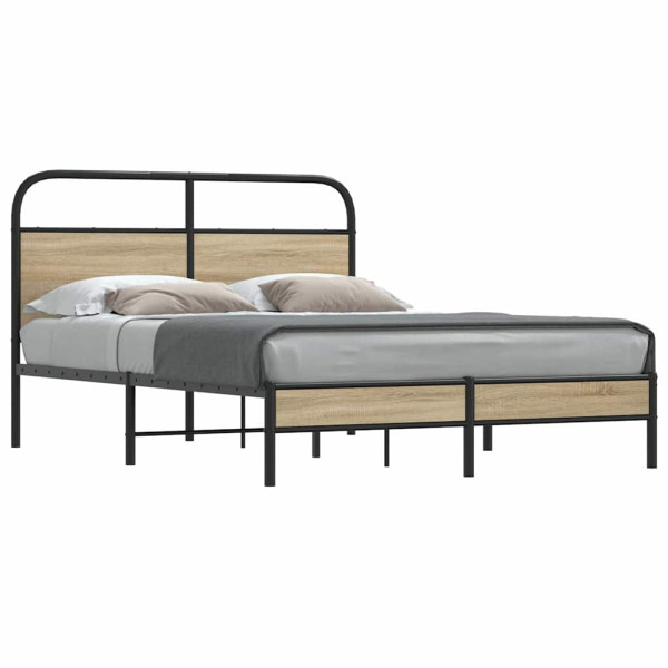 Estructura de cama sin colchón 135x190 cm madera roble ahumado Estructura de cama sin colchón 135x190 cm madera roble ahumado D