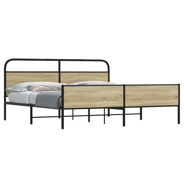 Estructura de cama sin colchón metal roble Sonoma 200x200 cm Estructura de cama sin colchón metal roble Sonoma 200x200 cm D