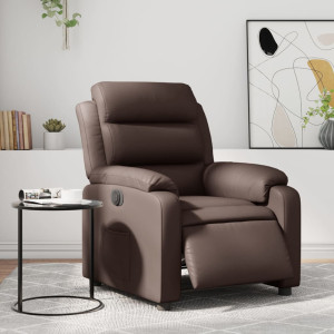 Sillón reclinable eléctrico de cuero sintético marrón D