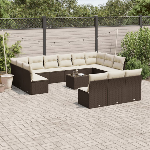 Conjunto de sofás de jardim 14 pzas com almofadas de rattan sintético marrom D