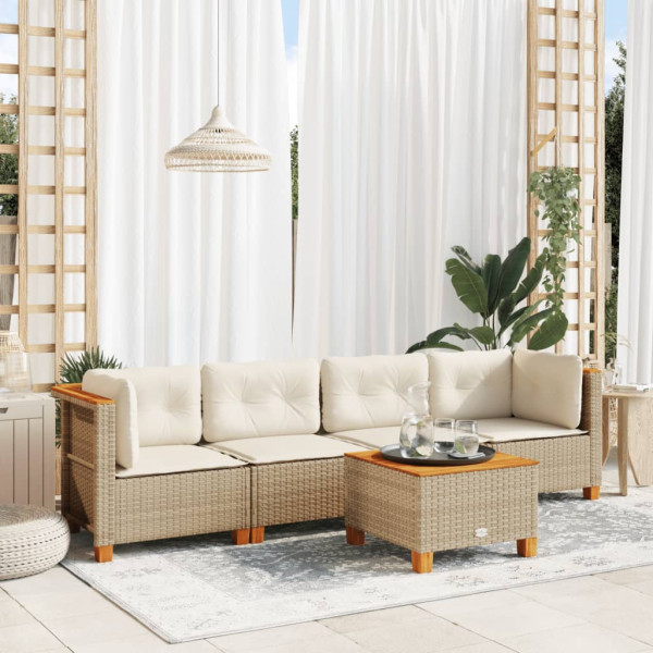 Conjunto de sofá de jardim com almofadas 5 peças rattan sintético bege D