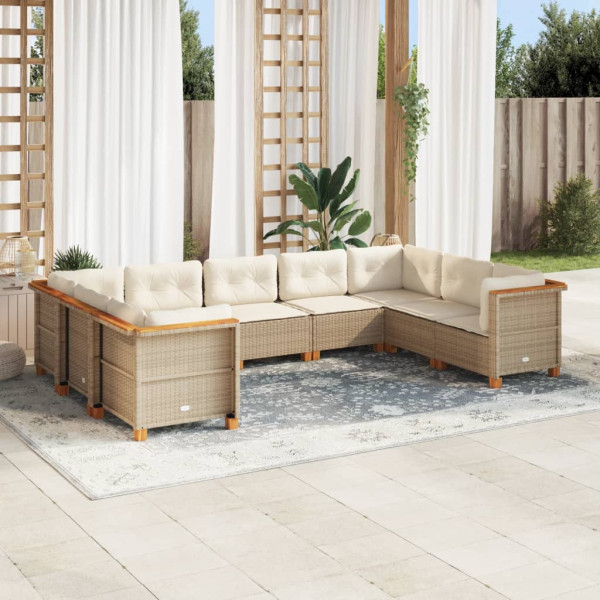 Set de sofás de jardín con cojines 9 pzas ratán sintético beige D