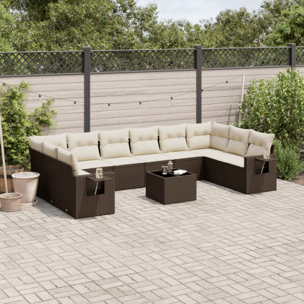 Sofá de jardim conjunto 11 pcs almofadas sintético marrom rattan D