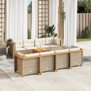 Set de sofás de jardín con cojines 9 pzas ratán sintético beige D