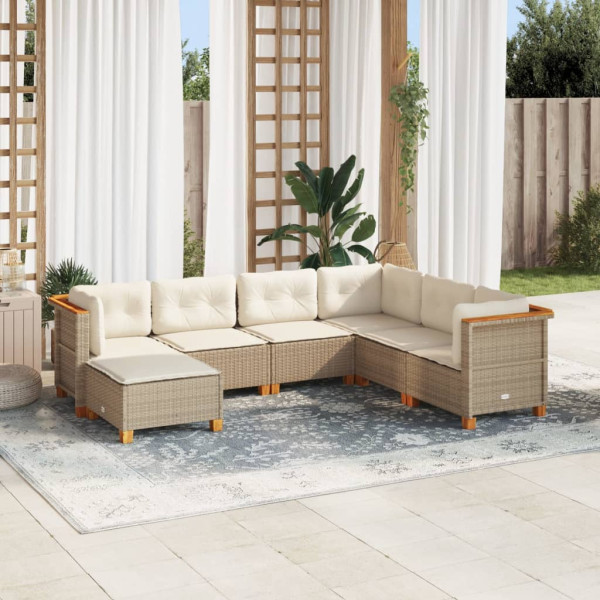 Set sofás de jardín 7 piezas y cojines ratán sintético beige D