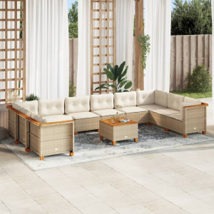 Set de sofás de jardín 11pzas con cojines ratán sintético beige D