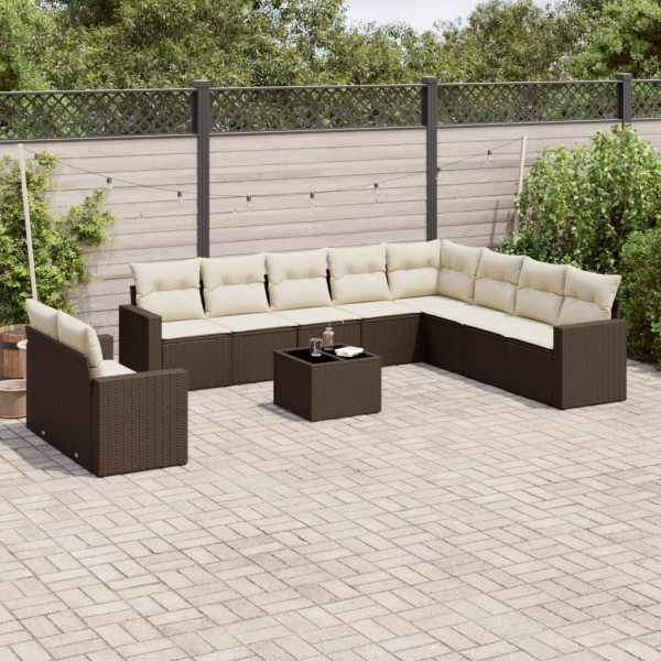 Sofá de jardim conjunto 11 pcs almofadas sintético marrom rattan D