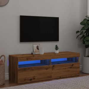 Mueble de TV luces LED madera roble artisan 120x35x40 cm D