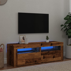 Mueble TV luces LED madera ingeniería envejecida 120x35x40 cm D