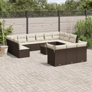 Conjunto de sofás de jardim 14 pzas com almofadas de rattan sintético marrom D