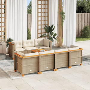 Set de sofás de jardín y cojines 8 piezas ratán sintético beige D