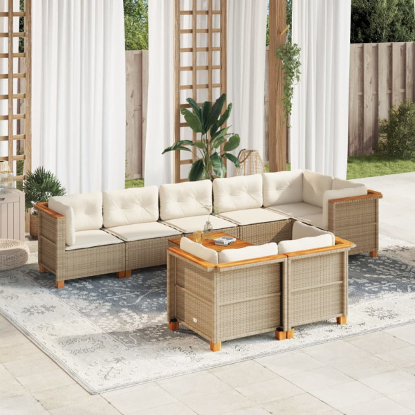 Set de sofás de jardín con cojines 9 pzas ratán sintético beige D