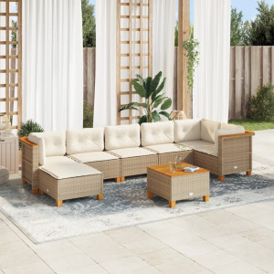 Set de sofás de jardín y cojines 8 piezas ratán sintético beige D