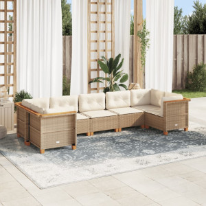 Set sofás de jardín 7 piezas y cojines ratán sintético beige D