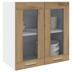 Armario de pared para cocina con puerta cristal roble artesanal D