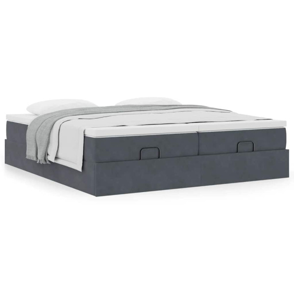 Estructura cama otomana colchones terciopelo gris oscuro Estructura cama otomana colchones terciopelo gris oscuro D