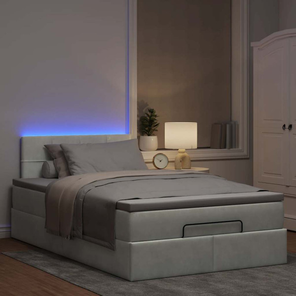 Estructura cama otomana colchón terciopelo gris claro 120x200cm Estructura cama otomana colchón terciopelo gris claro 120x200cm D
