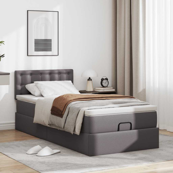 Estructura cama otomana colchón cuero sintético gris 100x200cm Estructura cama otomana colchón cuero sintético gris 100x200cm D