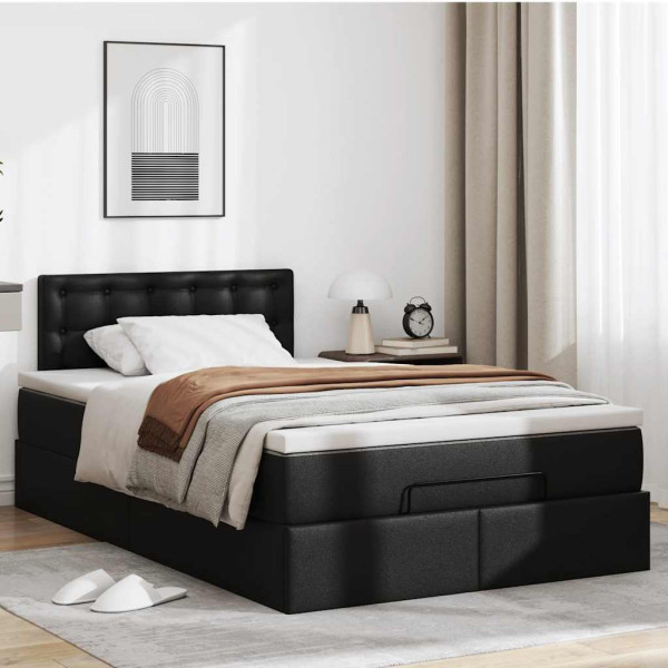 Estructura cama otomana colchón cuero sintético negro 120x200cm Estructura cama otomana colchón cuero sintético negro 120x200cm D