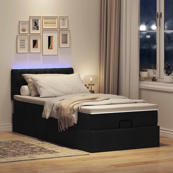 Cama otomana con colchón negra 90x200 cm tela Cama otomana con colchón negra 90x200 cm tela D