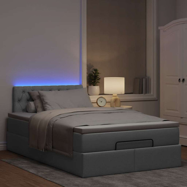 Cama otomana con colchón gris claro 120x200 cm tela Cama otomana con colchón gris claro 120x200 cm tela D