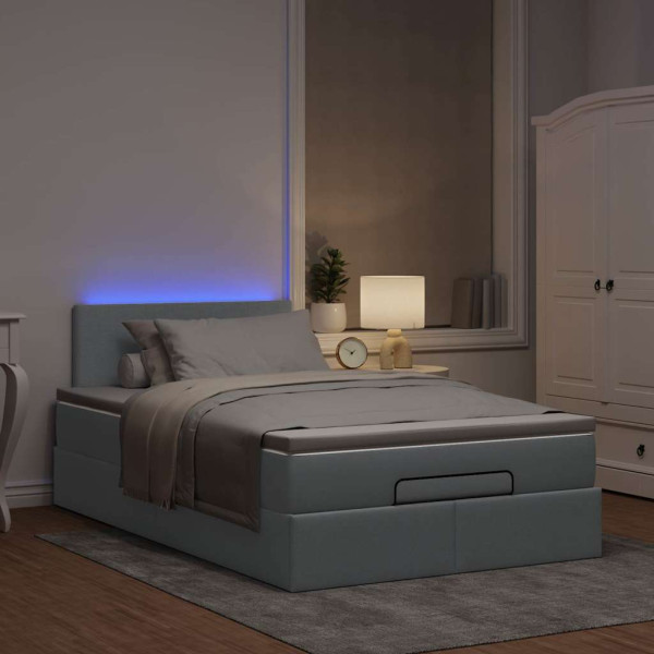 Cama otomana con colchón gris claro 120x200 cm tela Cama otomana con colchón gris claro 120x200 cm tela D
