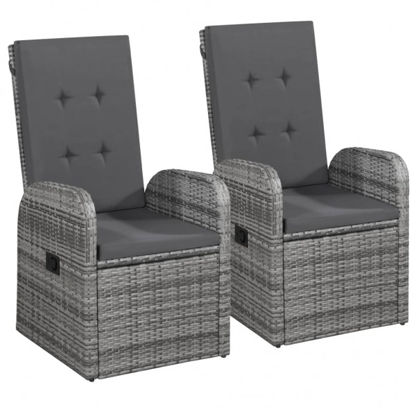 Cadeiras e almofadas de jardim 2 unidades ratão cinza PE D