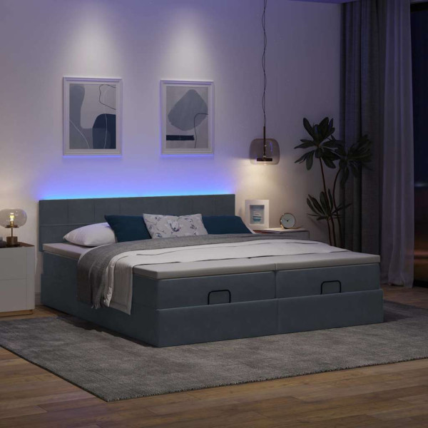 Estructura cama otomana colchones terciopelo gris oscuro Estructura cama otomana colchones terciopelo gris oscuro D