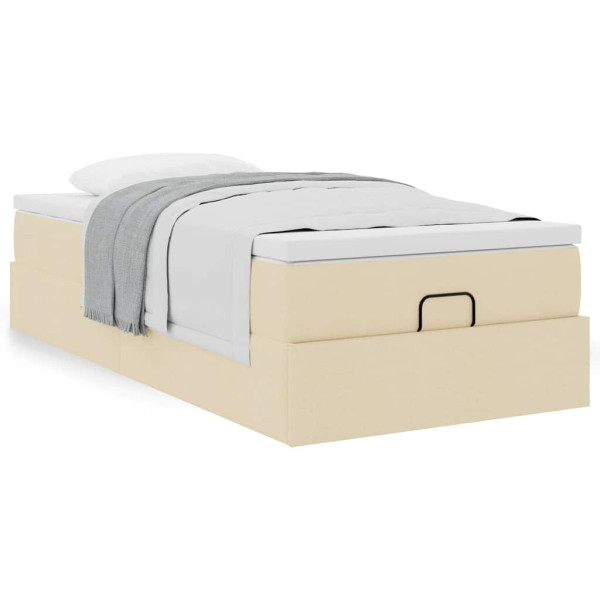Estructura de cama otomana con colchón tela crema 90x200cm Estructura de cama otomana con colchón tela crema 90x200cm D