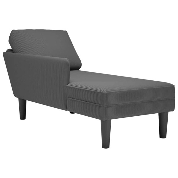 Chaise longue con cojín de tela de pana gris oscuro D