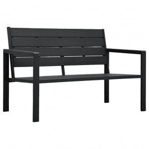 Banco de jardín de HDPE aspecto de madera negro 120 cm D