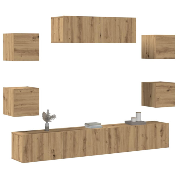 Mueble para TV de pared madera contrachapada artesanal 7 piezas D