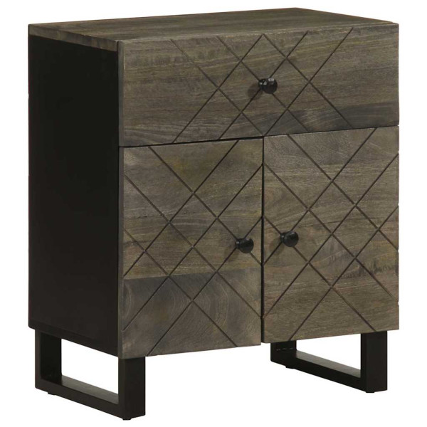 Mesita de noche madera maciza de mango negra 50x33x60 cm D