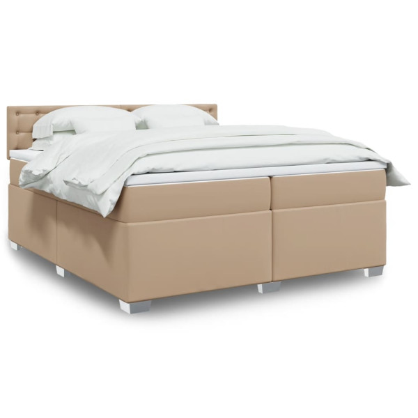 Cama box spring con colchón cuero sintético capuchino 200x200cm D