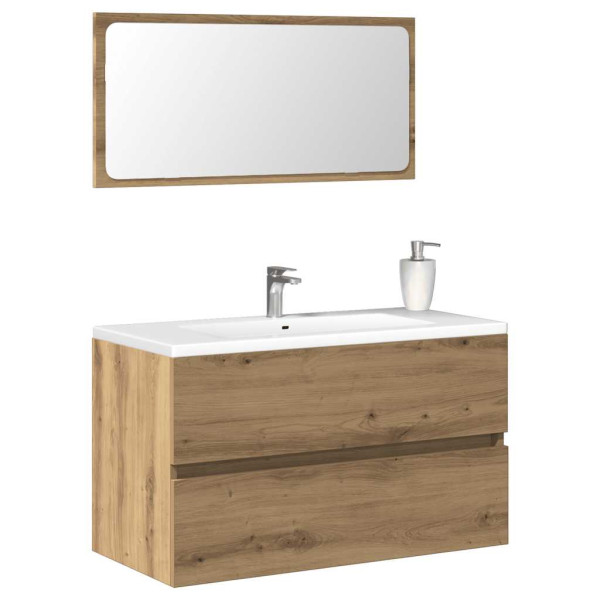Mueble de baño con espejo de madera ingeniería roble artesanal Mueble de baño con espejo de madera ingeniería roble artesanal D
