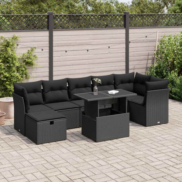 Set de sofás de jardín y cojines 8 piezas ratán sintético negro Set de sofás de jardín y cojines 8 piezas ratán sintético negro D