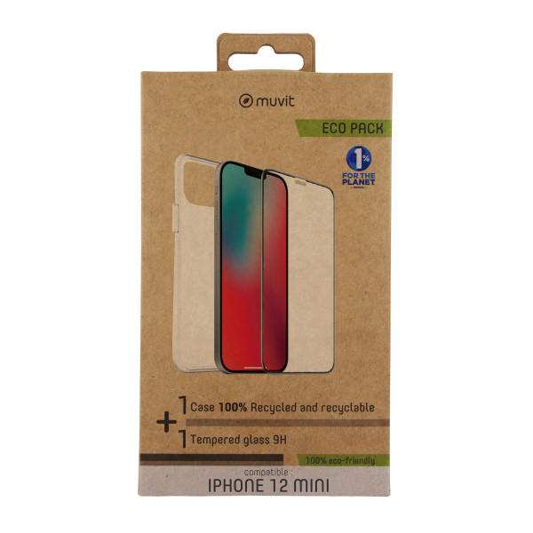 Capa Muvit para iPhone 12 mini + protetor de tela de vidro temperado plano moldura preta D