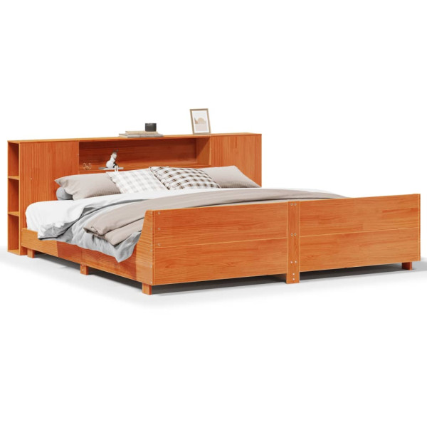 Cama sin colchón madera maciza de pino marrón cera 200x200 cm M 2