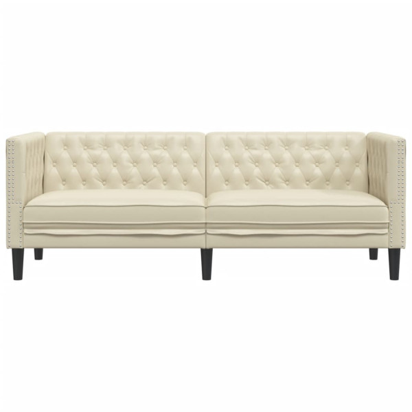 Sofá Chesterfield de 3 plazas cuero artificial blanco crema M 4