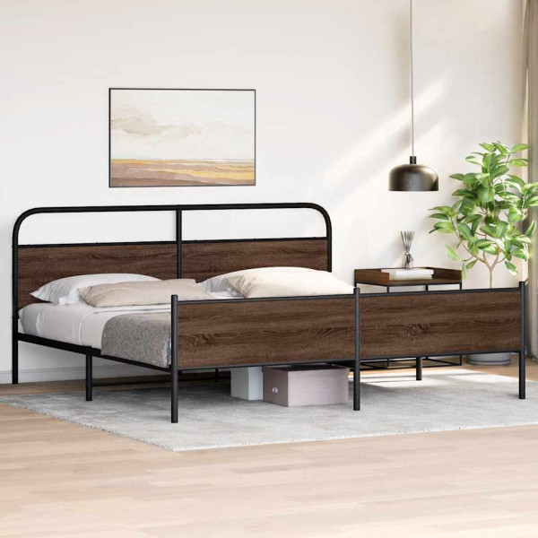 Estructura de cama sin colchón metal roble marrón 183x213 cm M 4