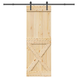 Puerta corredera con herrajes madera maciza de pino 80x210 cm D